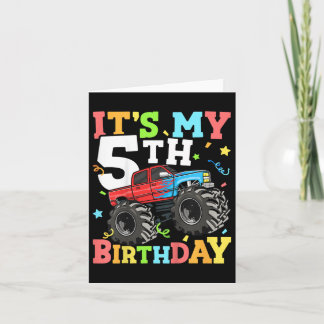 Kids Monster Truck Its My 5th Birthday Boy 5 Five Card