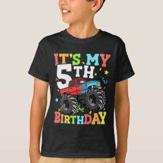 Kids Monster Truck Its My 5th Birthday Boy 5 Five T-Shirt