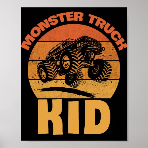 Kids Monster Truck Kids Retro Vintage Monster Poster