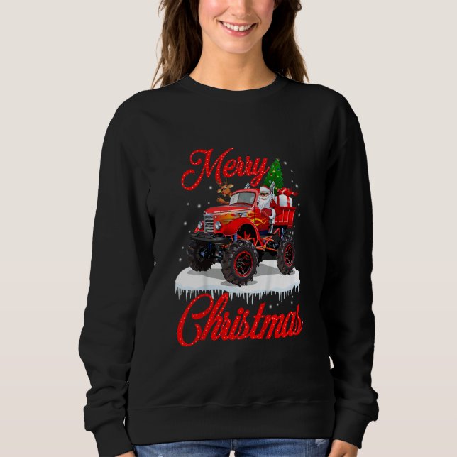 Kids Monster Truck Lights Xmas Tree Santa Monster  Sweatshirt (Front)