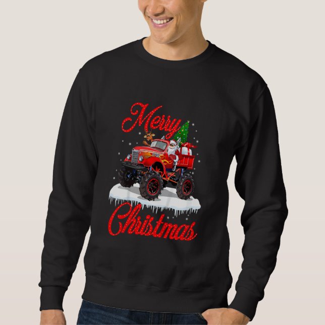 Kids Monster Truck Lights Xmas Tree Santa Monster  Sweatshirt (Front)