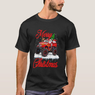 Kids Monster Truck Lights Xmas Tree Santa Monster T-Shirt