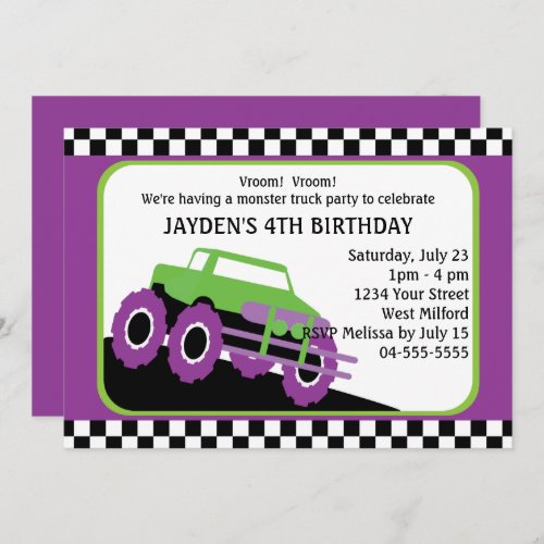 Kids Monster Truck Racing Birthday Party Invitation