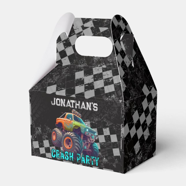 Kids Monster Truck Rally Birthday Party Favor Boxes (Front Side)