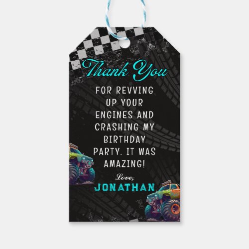 Kids Monster Truck Rally Birthday Party Gift Tags