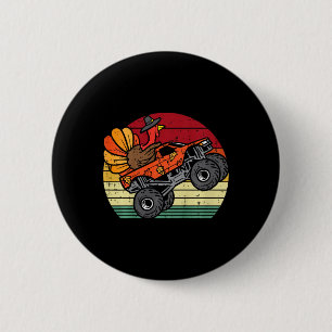 kids monster truck turkey sunset retro thanksgivin button