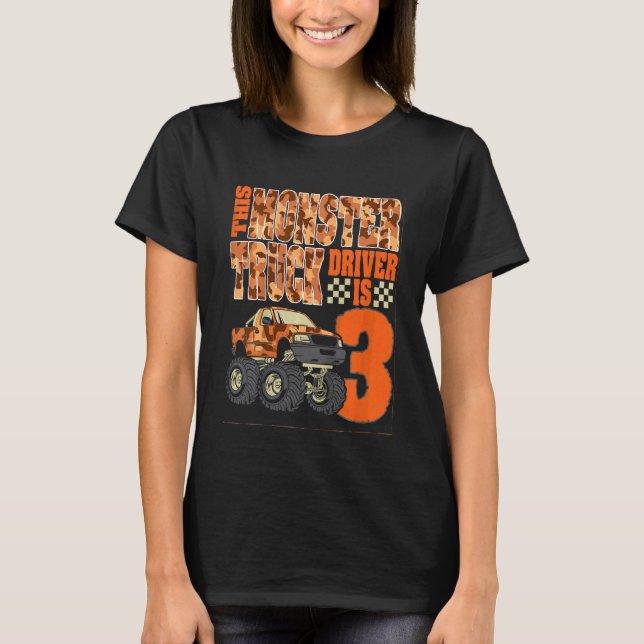 Kids Monster Trucks 3rd Birthday Party  3 Years Ol T-Shirt (Front)