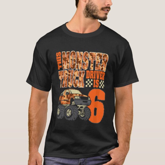 Kids Monster Trucks 6th Birthday Party  6 Years Ol T-Shirt (Front)