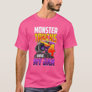 Kids Monster Trucks Are My Jam 4th Birthday Monste T-Shirt