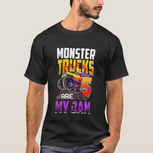 Kids Monster Trucks Are My Jam 5th Birthday Monste T_Shirt