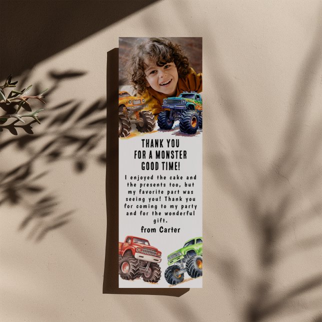 Kids Monster Trucks Photo Thank You Bookmarks (Creator Uploaded)
