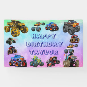 Kids Monster Trucks Race Car boy Birthday Party Banner