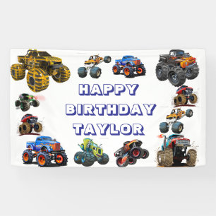 Kids Monster Trucks Race Car boy Birthday Party Banner