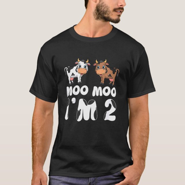 Kids Moo Moo I'm Two Cute Cow 2nd Birthday Cows T-Shirt (Front)
