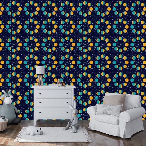 Kids Moon Phases and Star Twinkles Dark Blue Wallpaper