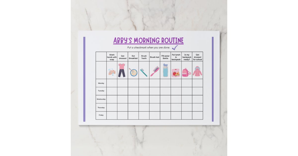 Kids Morning Routine Checklist with Cute Icons Paper Pad | Zazzle