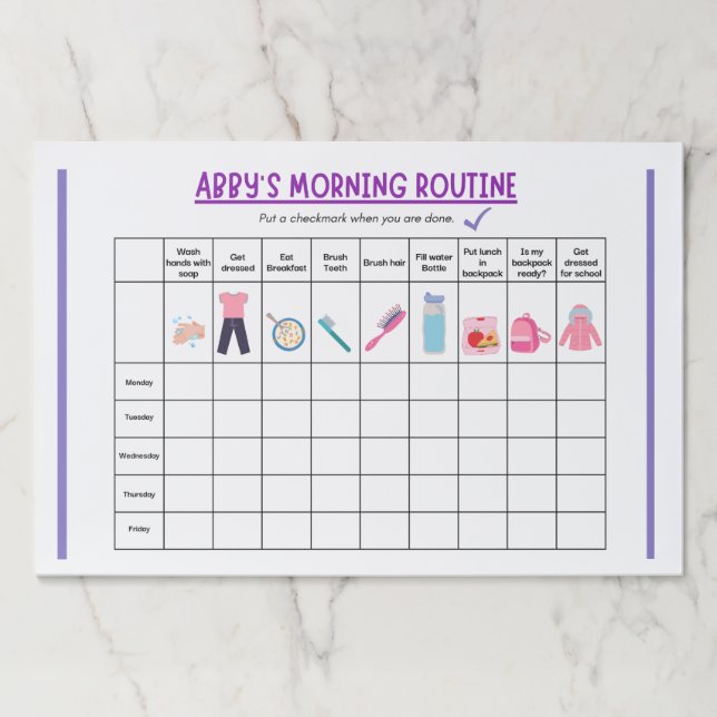 Kids Morning Routine Checklist with Cute Icons Paper Pad (Front)