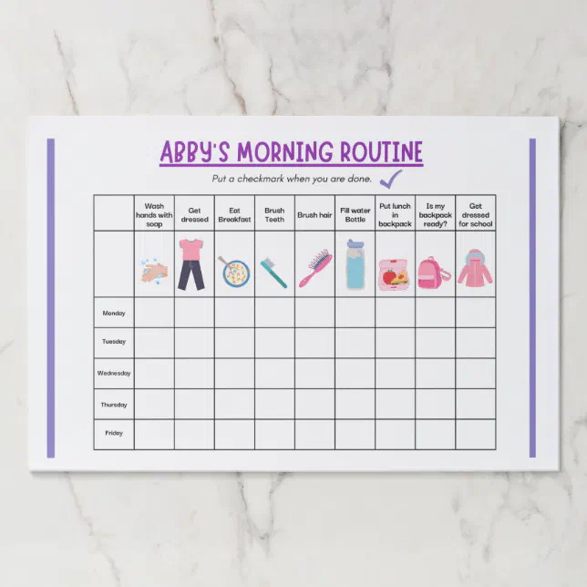 Kids Morning Routine Checklist with Cute Icons Paper Pad | Zazzle