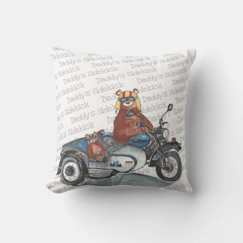 Kids Motorcycle Bears Throw Pillow