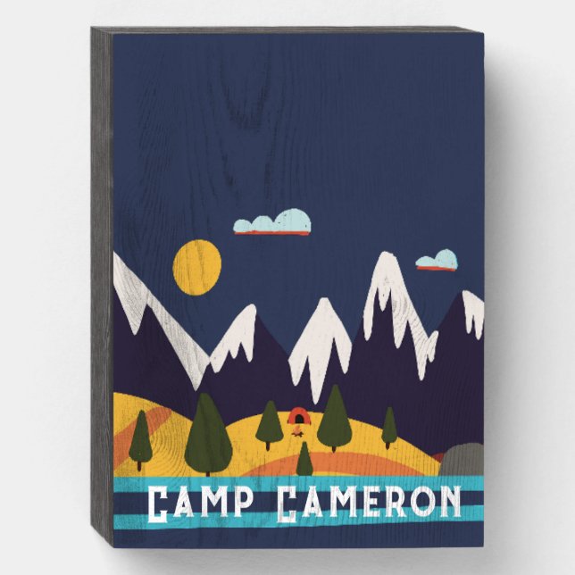 Kids Mountain Landscape With Name Wooden Box Sign (Front Vertical)