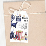 Kids Movie Night Birthday Party Thank You Gift Tags<br><div class="desc">Our cards feature all the classics—editor's board,  reel of tape,  3D glasses,  popcorn,  candy,  fizzy soda,  and cinema tickets—plus a stylish thank you template so your kids can show their appreciation!</div>