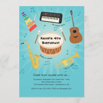 Kid's Musical Instruments Party Invitation by heartfeltclub at Zazzle