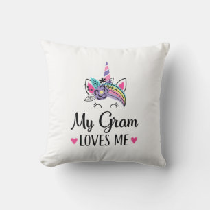 Kids My Gram Loves Me Unicorn Granddaughter T-Shir Throw Pillow