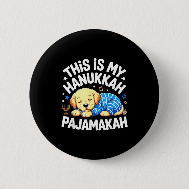 Kids My Hanukkah Pajamas Pajamakah Puppy Hanukkah  Button (Front)