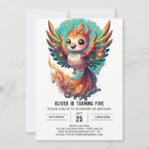 Kids Mythical Phoenix Boho Birthday Invitation