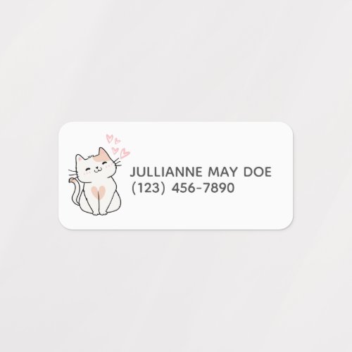 Kids Name and Phone Cute Cat Label