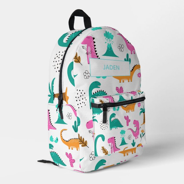 Kids Name Backpack Dinausor Back To School (Back Corner Left)