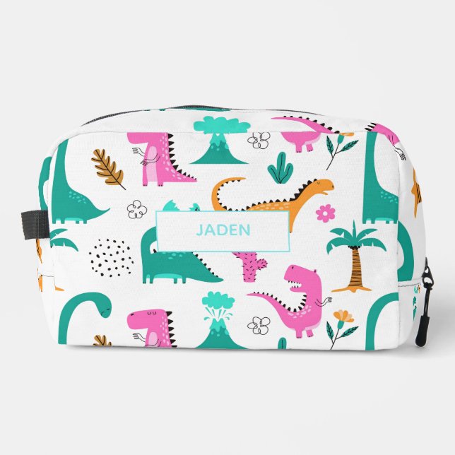 Kids Name Backpack Dinausor Back To School Dopp Kit (Front)