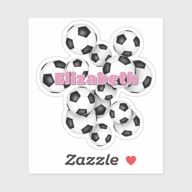 kids name black white soccer balls sticker (Sheet)