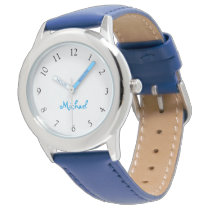 Kids Name Blue Leather Strap Boys Custom Watch Kids Name Blue Leather Strap Boys Custom Watch