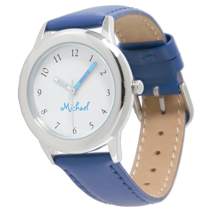 Blue Leather Strap Boys Custom Watch 