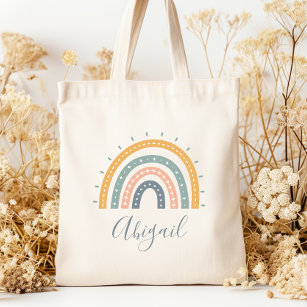 Kids Name Boho Pastel Earth Tones Tote Bag