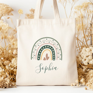 Kids Name Boho Rainbow Dots Earth Tones Tote Bag