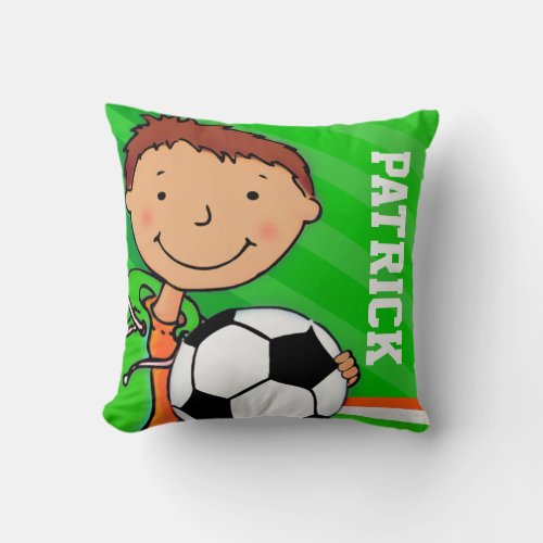 Kids name boy football soccer green pillow cushion