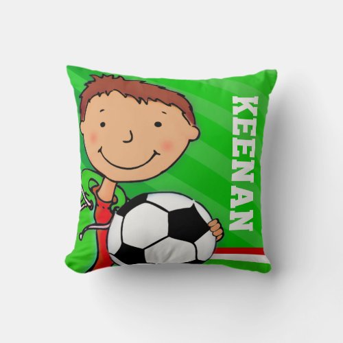Kids name boys football soccer green red cushion