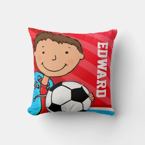 Kids name boys football soccer red blue pillow