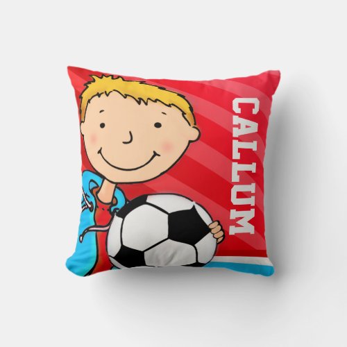 Kids name boys football soccer red pillow cushion