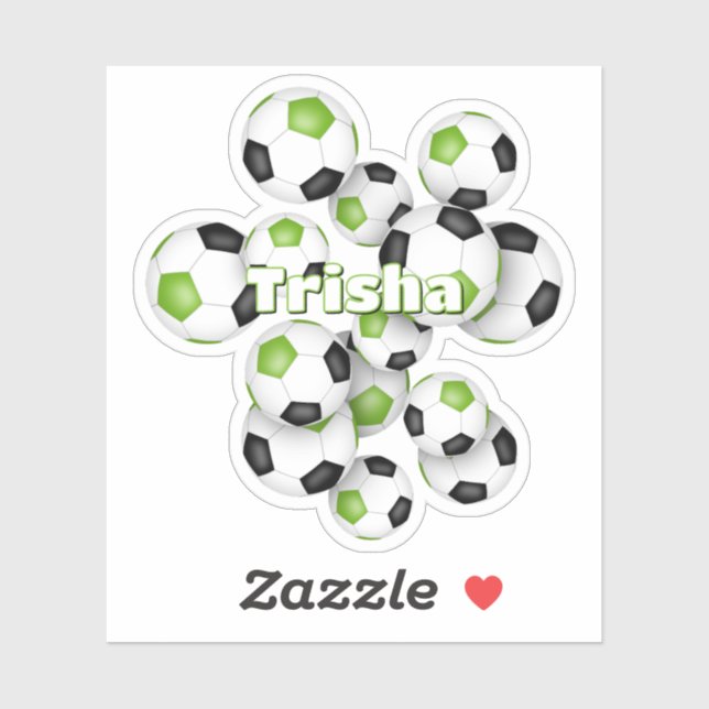 kids name bright green black soccer balls sticker (Sheet)