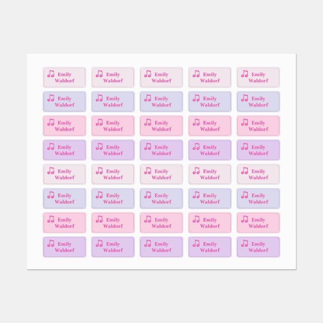 Kids' Name Clothing School Labels with Pink Note (Sheet)