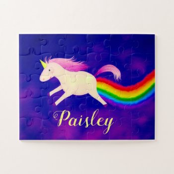 Kids Name Custom Puzzle With Rainbow Unicorn by UnicornFartz at Zazzle