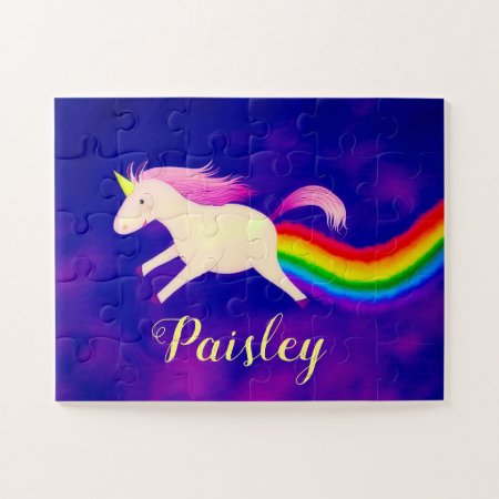 Kids Name Custom Puzzle With Rainbow Unicorn