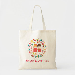 Kid's name cute book library bag