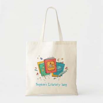 Kid's Name Cute Books Library Bag by Juicyhues at Zazzle