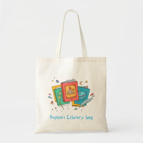 Kids name cute books library bag