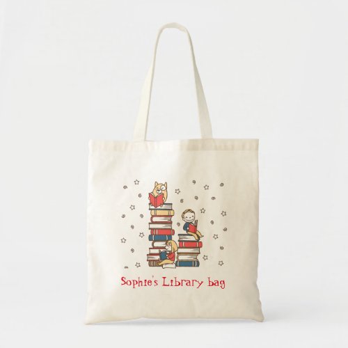 Kids name cute fantasy book library bag
