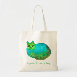 Kid's name cute fat cat book library bag